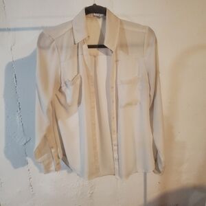 Express women's xs white button down long sleeve